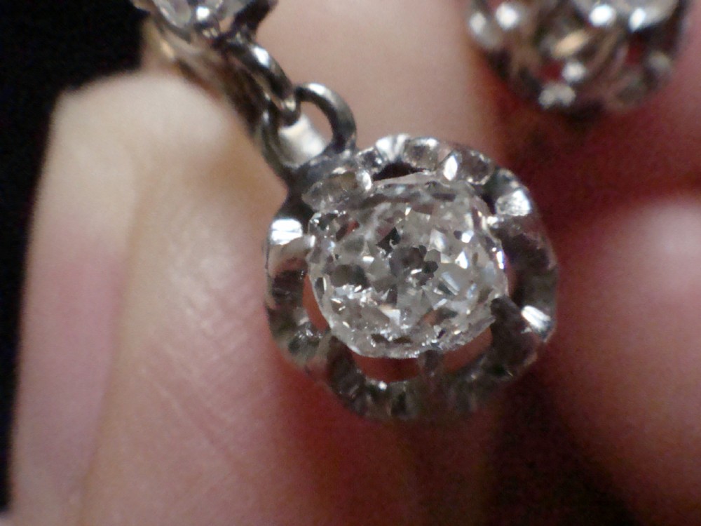 EDWARDIAN FRENCH 18CT LARGE OLD CUT DIAMOND 0.80ct DROP EARRINGS View VII