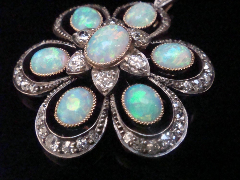 LARGE EDWARDIAN 15CT OPAL DIAMOND PENDANT View II
