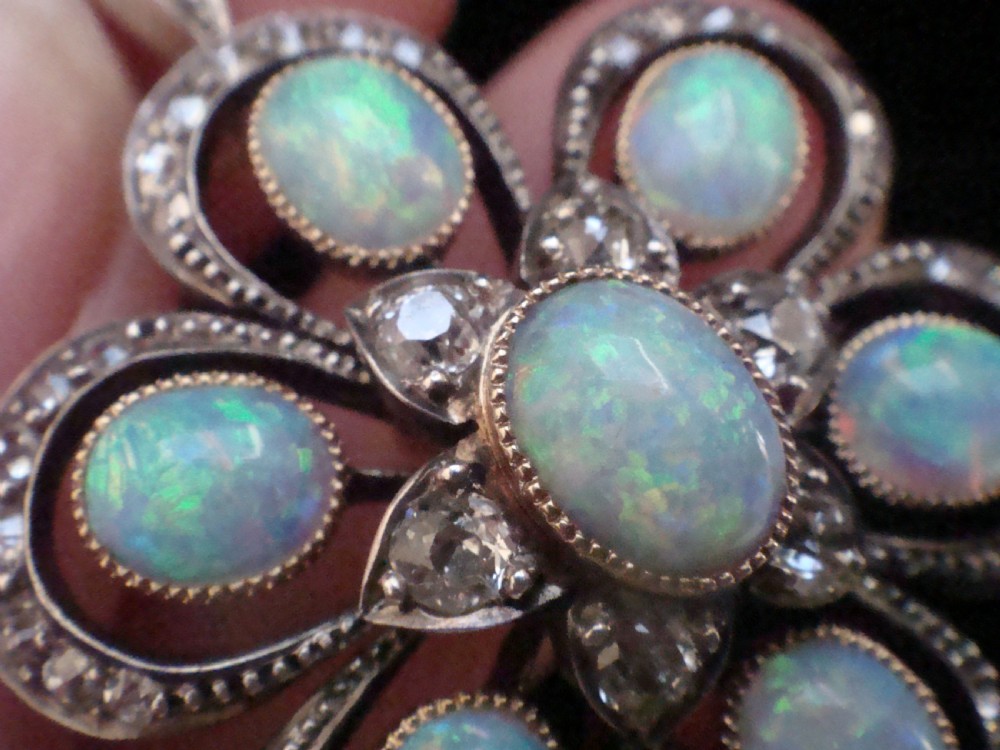 LARGE EDWARDIAN 15CT OPAL DIAMOND PENDANT View IV