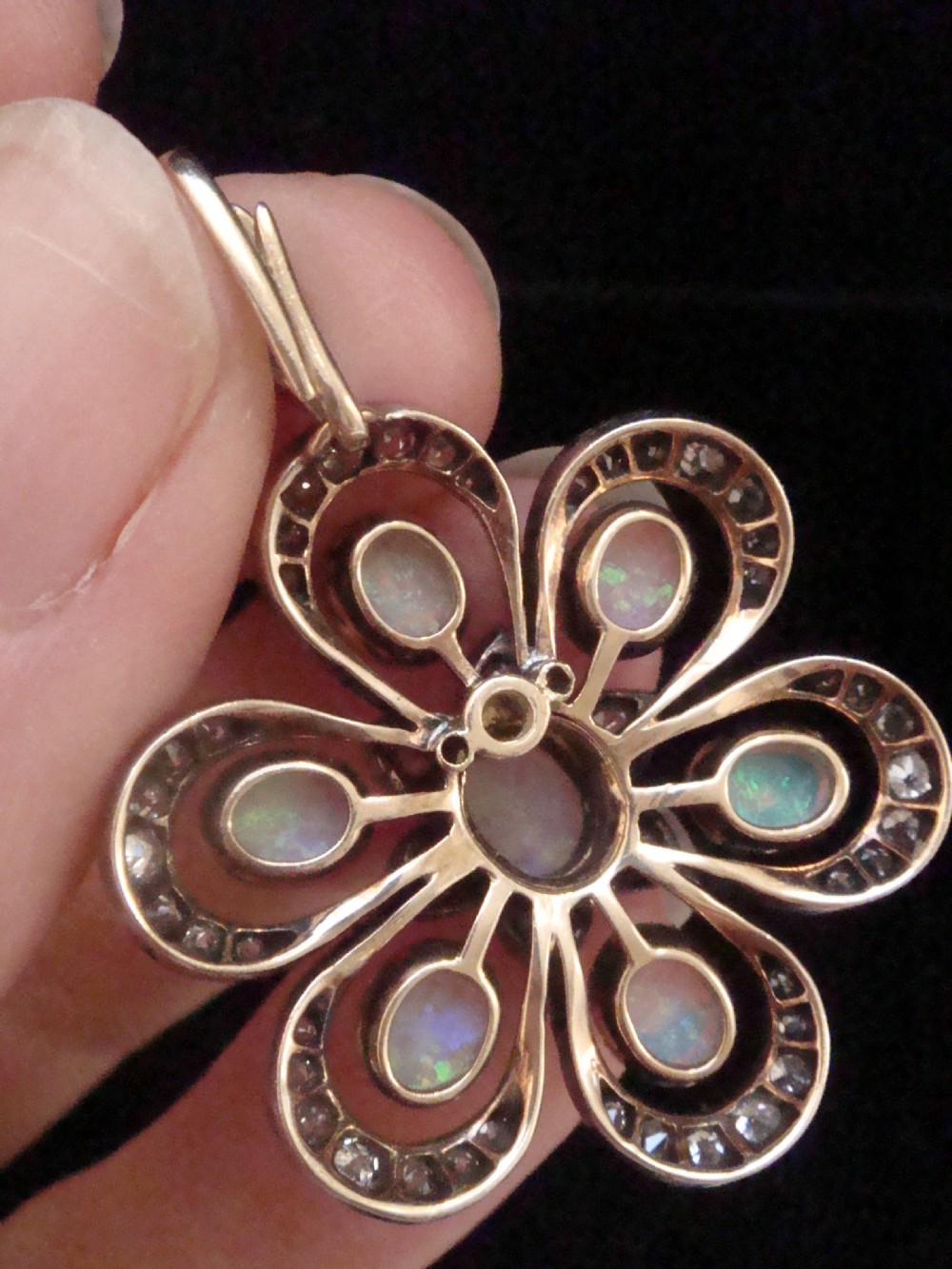 LARGE EDWARDIAN 15CT OPAL DIAMOND PENDANT View V