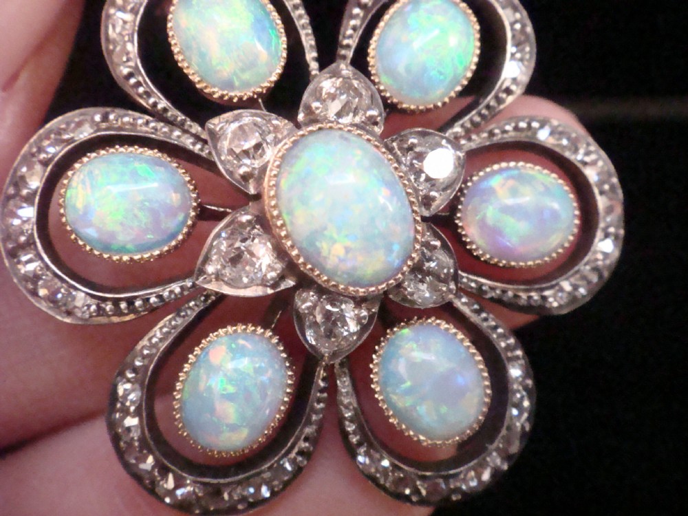 LARGE EDWARDIAN 15CT OPAL DIAMOND PENDANT View VII