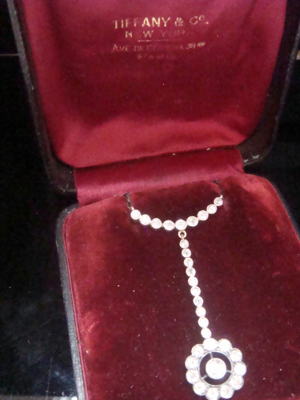 EDWARDIAN SILVER PLATINUM DIAMOND TIFFANY AND CO NECKLACE FITTED ORIGINAL BOX View III