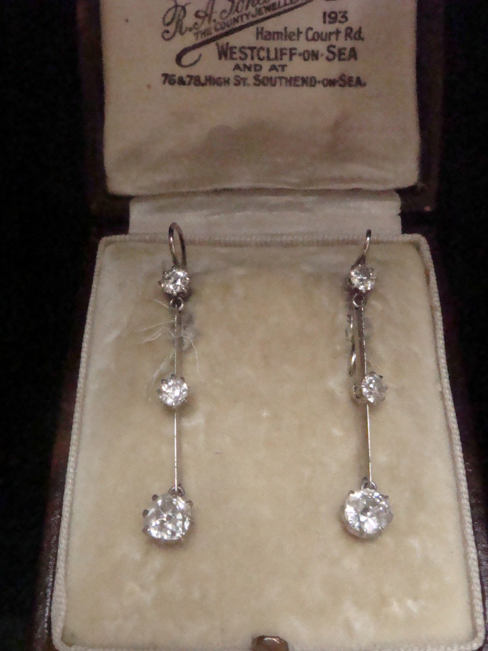 EDWARDIAN 18CT LARGE OLD CUT DIAMOND 1.70ct DROP EARRINGS