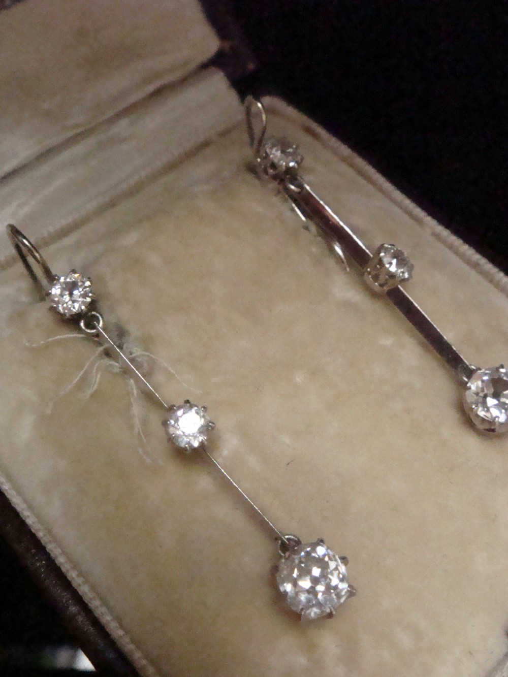 EDWARDIAN 18CT LARGE OLD CUT DIAMOND 1.70ct DROP EARRINGS View II