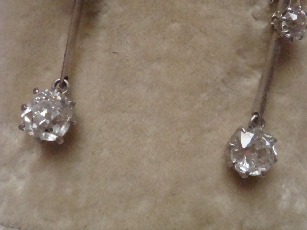 EDWARDIAN 18CT LARGE OLD CUT DIAMOND 1.70ct DROP EARRINGS View V