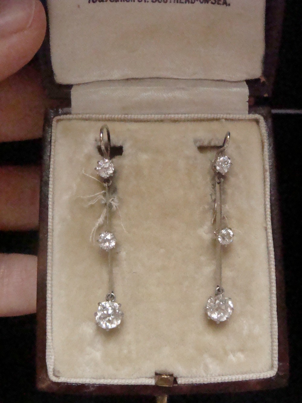EDWARDIAN 18CT LARGE OLD CUT DIAMOND 1.70ct DROP EARRINGS View VI