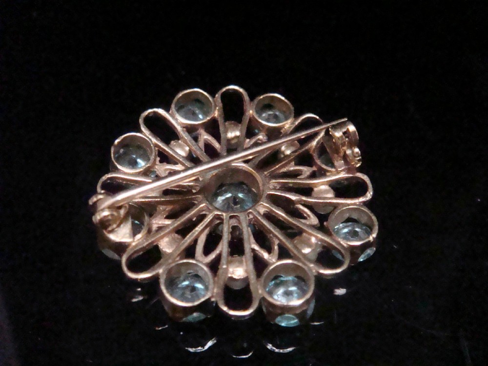 RETRO  VINTAGE 9CT NATURAL BLUE ZIRCON AND CULTURED PEARL BROOCH View II