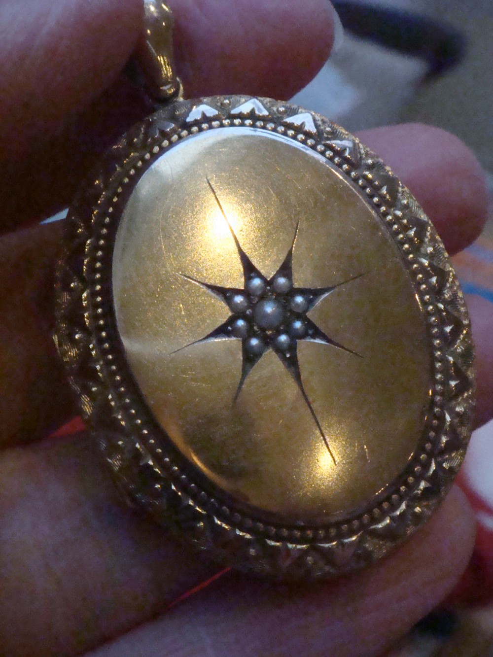 EDWARDIAN 15CT YELLOW GOLD SEED PEARL STARBURST LOCKET DOUBLE SIDED 15G View III