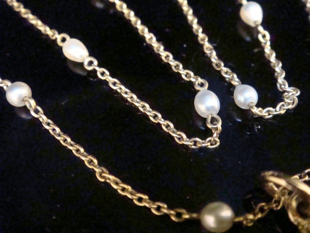EDWARDIAN 15CT CULTUREd PEARL CROSS AND PEARL CHAIN NECKLACE 6G View III