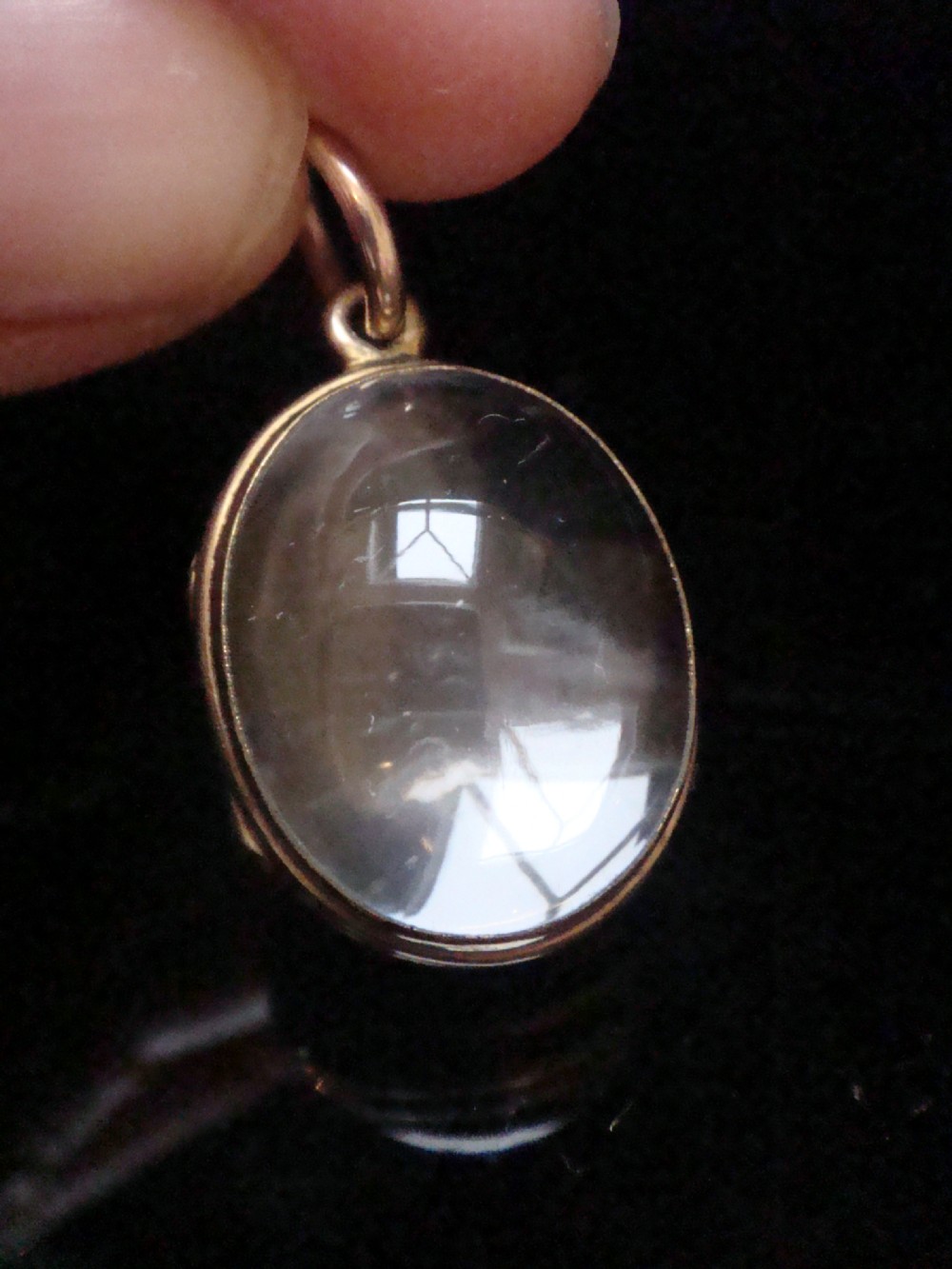 Edwardian 9ct rolled gold heavy thick rounded pools of light crystal locket
