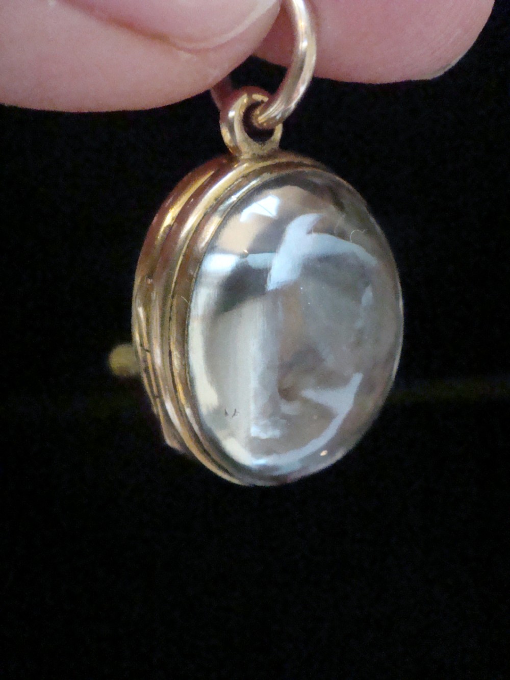 Edwardian 9ct rolled gold heavy thick rounded pools of light crystal locket View II
