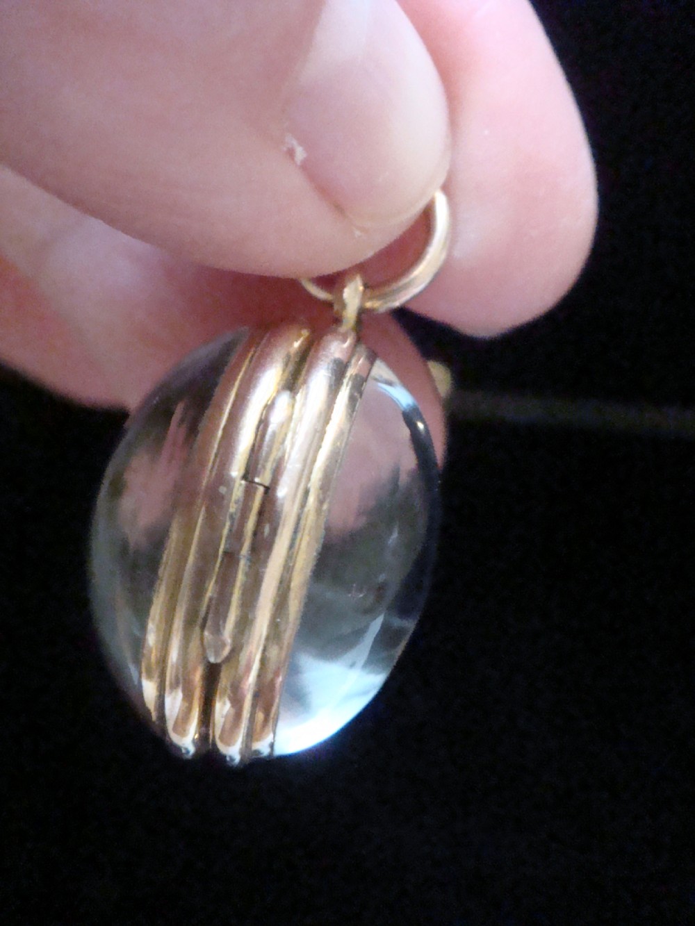 Edwardian 9ct rolled gold heavy thick rounded pools of light crystal locket View IV