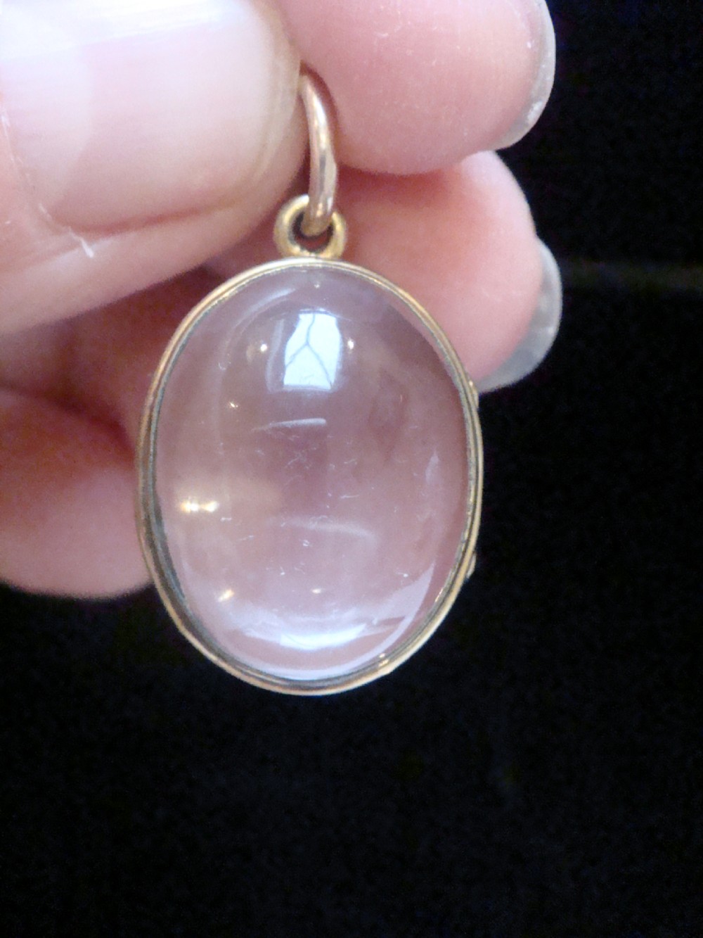Edwardian 9ct rolled gold heavy thick rounded pools of light crystal locket View VI