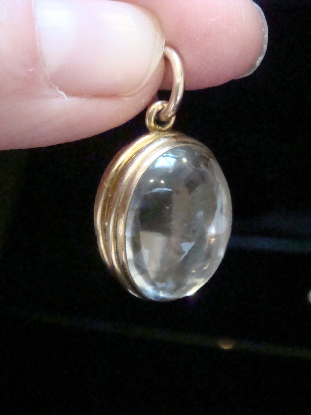 Edwardian 9ct rolled gold heavy thick rounded pools of light crystal locket View VII