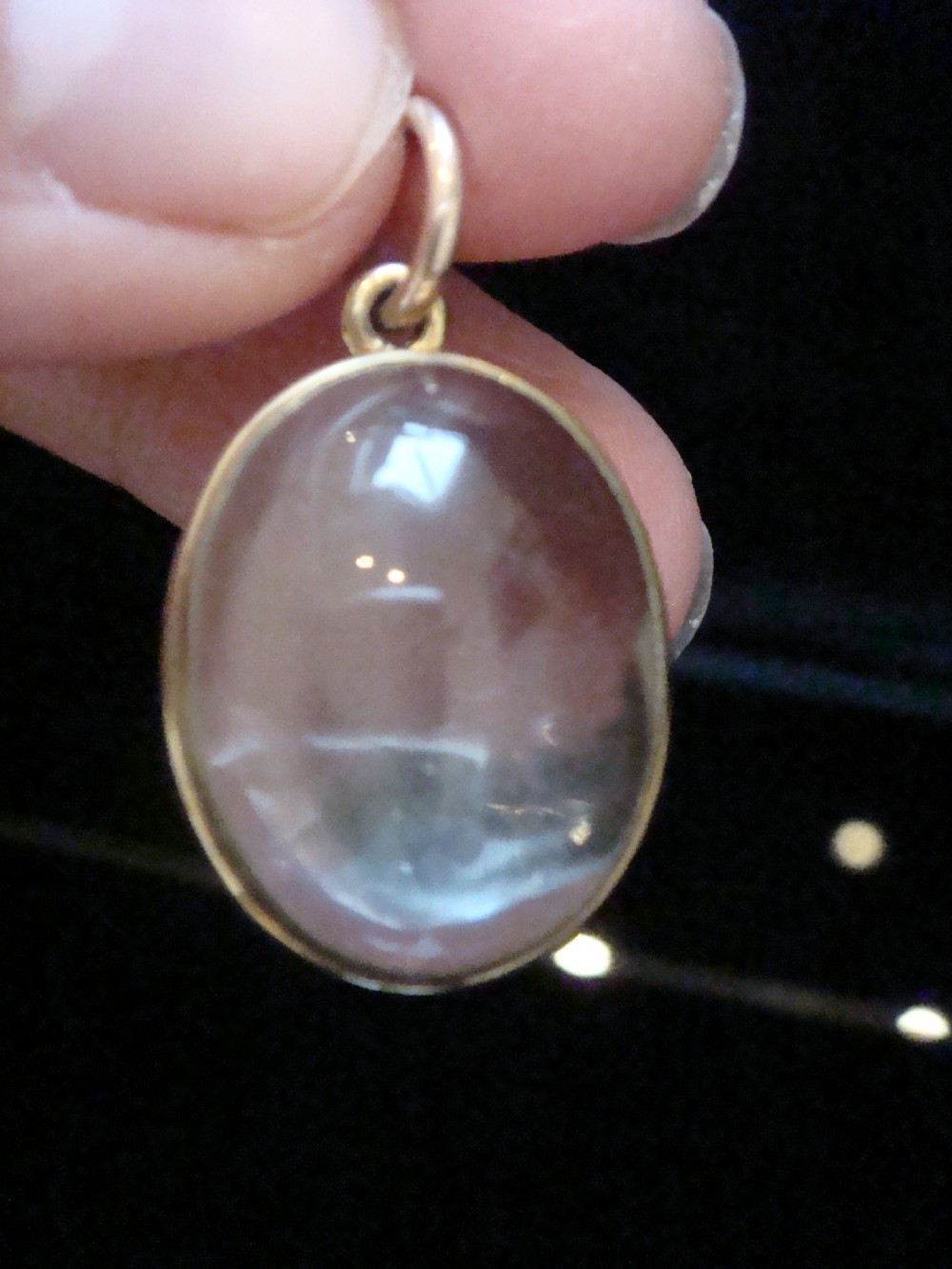 Edwardian 9ct rolled gold heavy thick rounded pools of light crystal locket View VIII