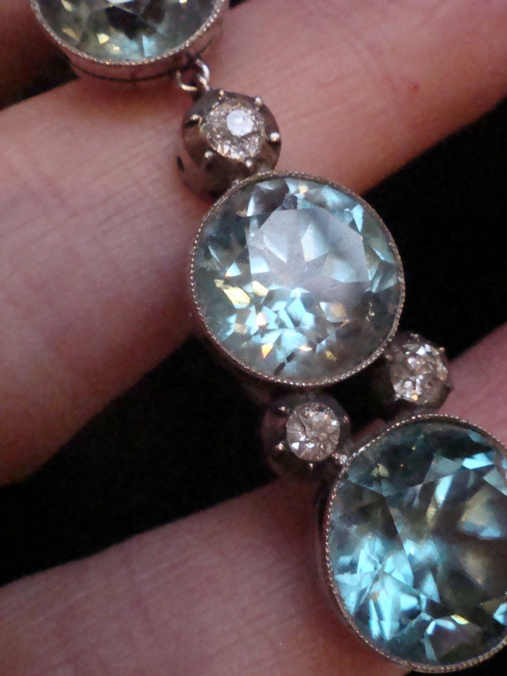 EDWARDIAN 9CT WHITE GOLD LARGE NATURAL BLUE ZIRCON DIAMOND NECKLACE View IV