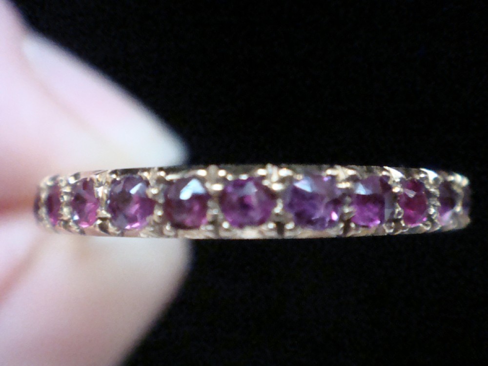 EDWARDIAN 18CT YELLOW GOLD NATURAL RUBY FULL ETERNITY RING SIZE Q 1/2 View III
