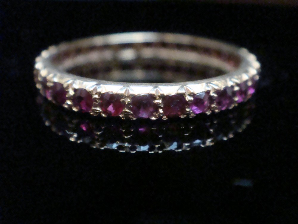 EDWARDIAN 18CT YELLOW GOLD NATURAL RUBY FULL ETERNITY RING SIZE Q 1/2 View IV