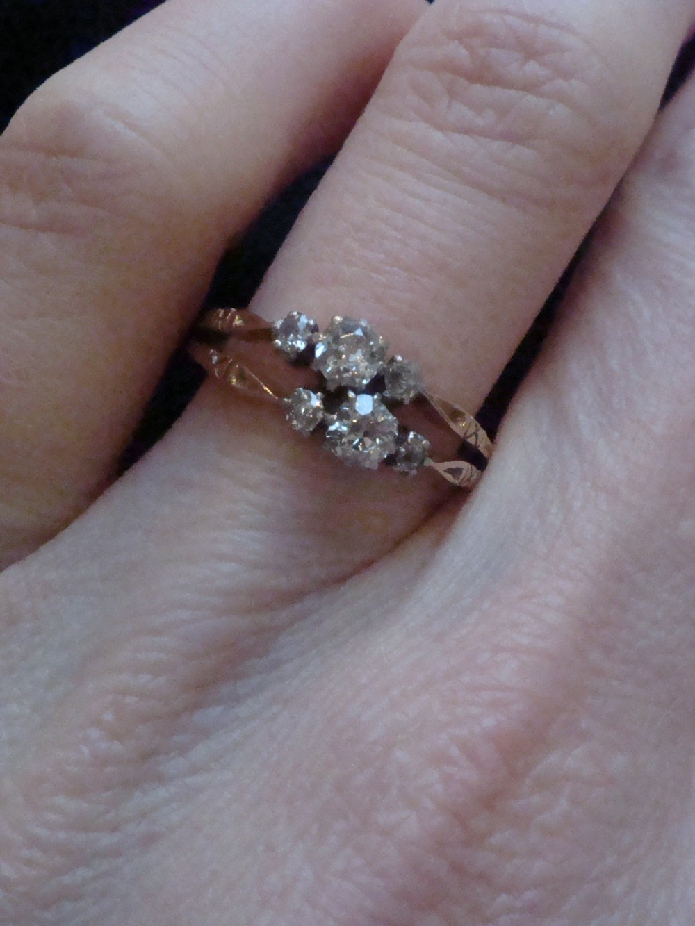 Edwardian 18ct platinum yellow old cut gold diamond toi et moi style ring View III