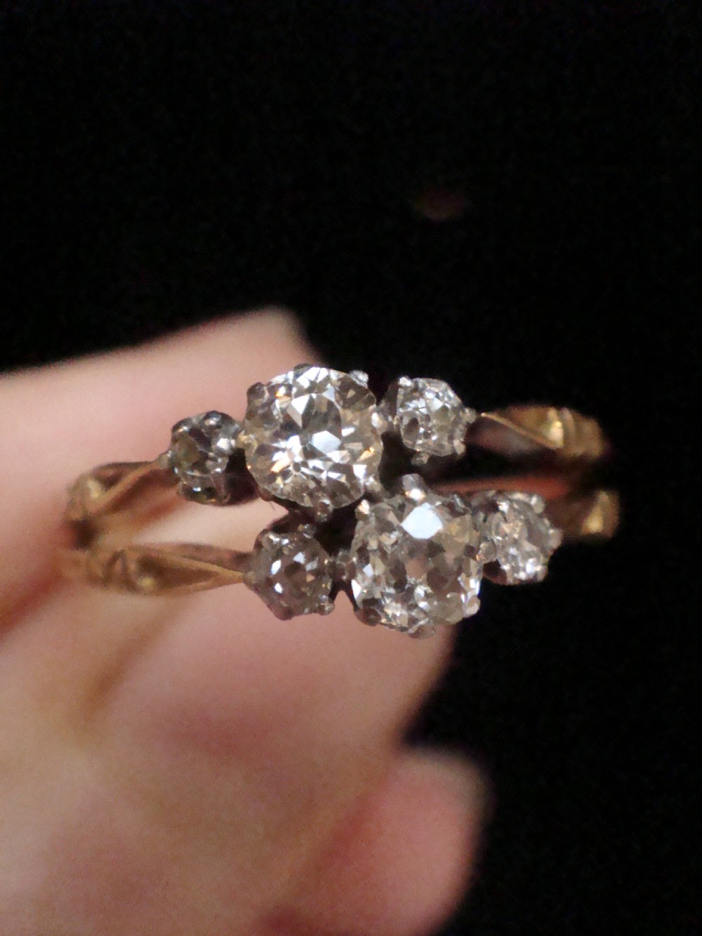 Edwardian 18ct platinum yellow old cut gold diamond toi et moi style ring View IV
