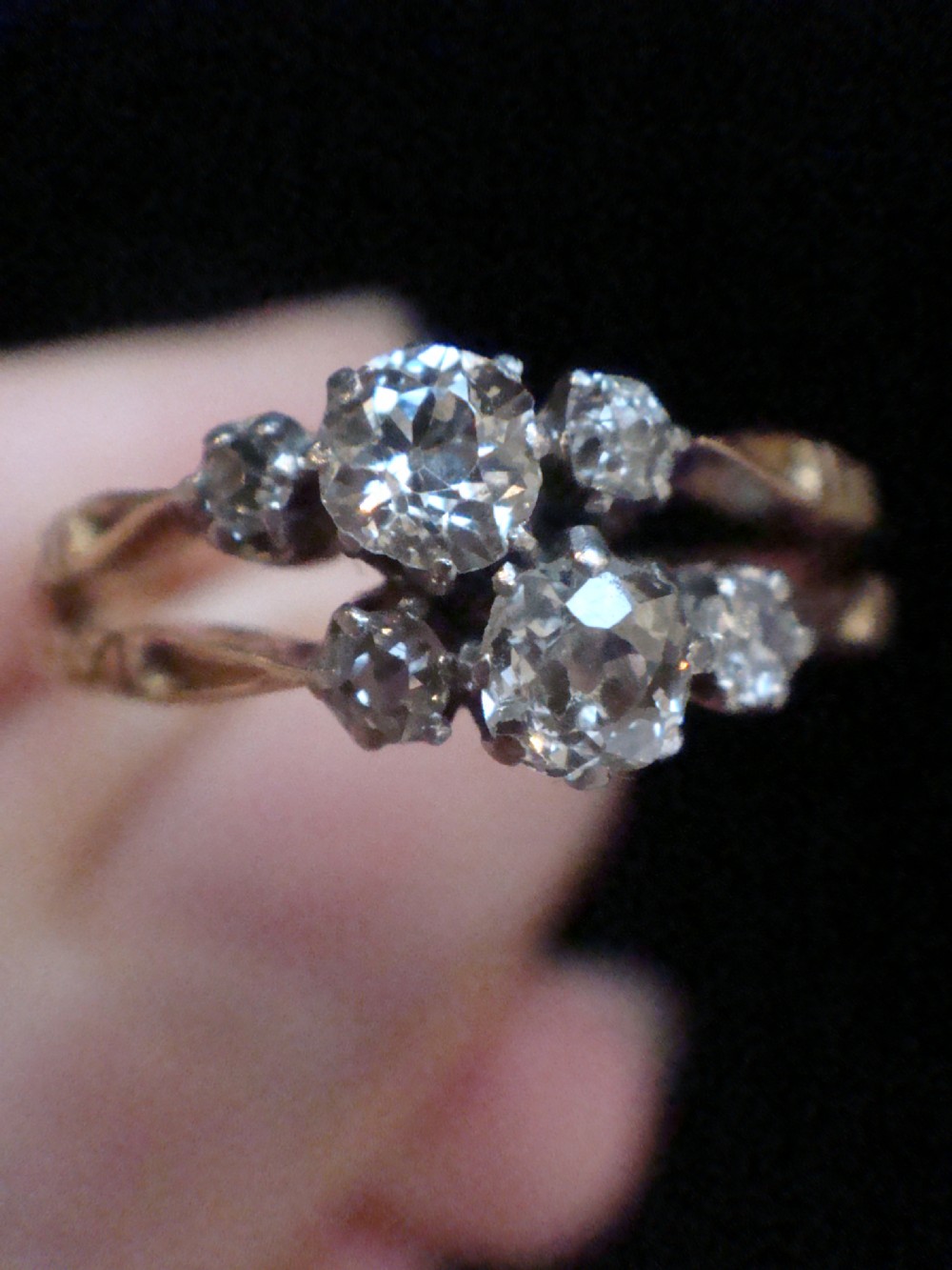Edwardian 18ct platinum yellow old cut gold diamond toi et moi style ring View V