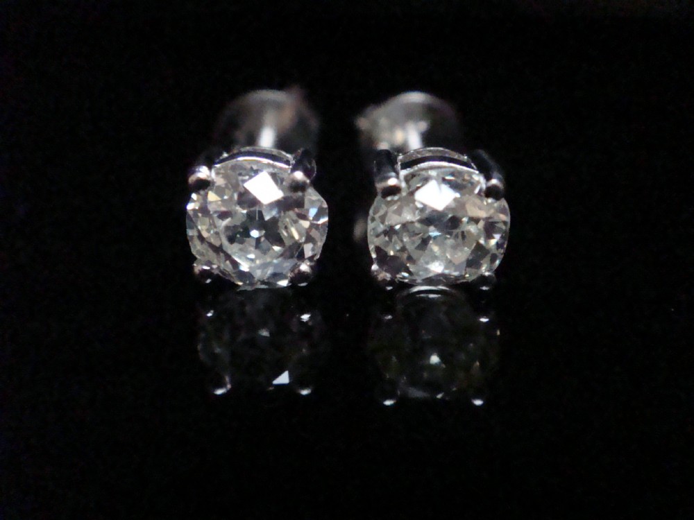 EDWARDIAN PLATINUM 1.20CT  OLD CUT DIAMOND STUD EARRINGS PIERCED EARS View V