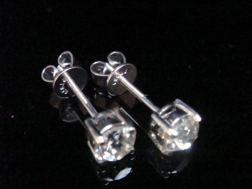 EDWARDIAN PLATINUM 1.20CT  OLD CUT DIAMOND STUD EARRINGS PIERCED EARS View VIII