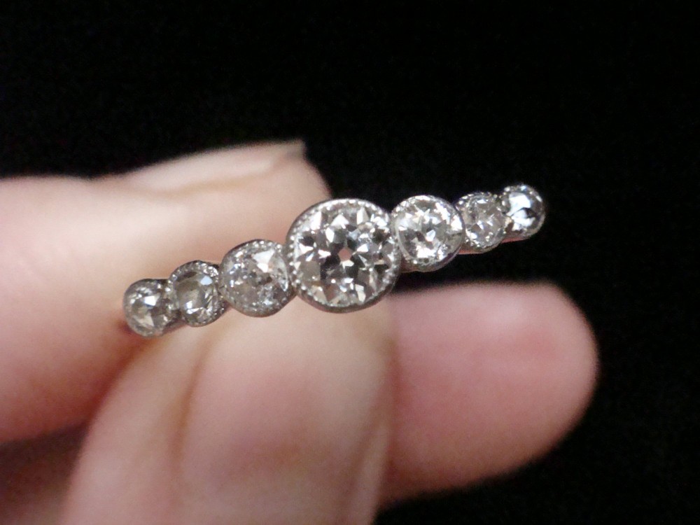 EDWARDIAN 18CT PLATINUM DIAMOND 7 STONE RING View III