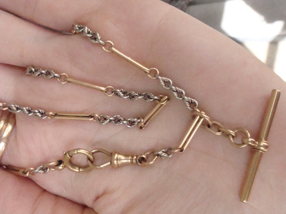 EDWARDIAN 18CT PLATINUM ALBERT CHAIN 17.5 INCHES 24.6G View VIII