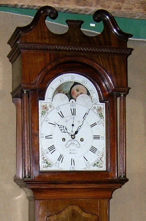 fig 1. 19th Cent Mahogany Moon Dial Longcase Clock