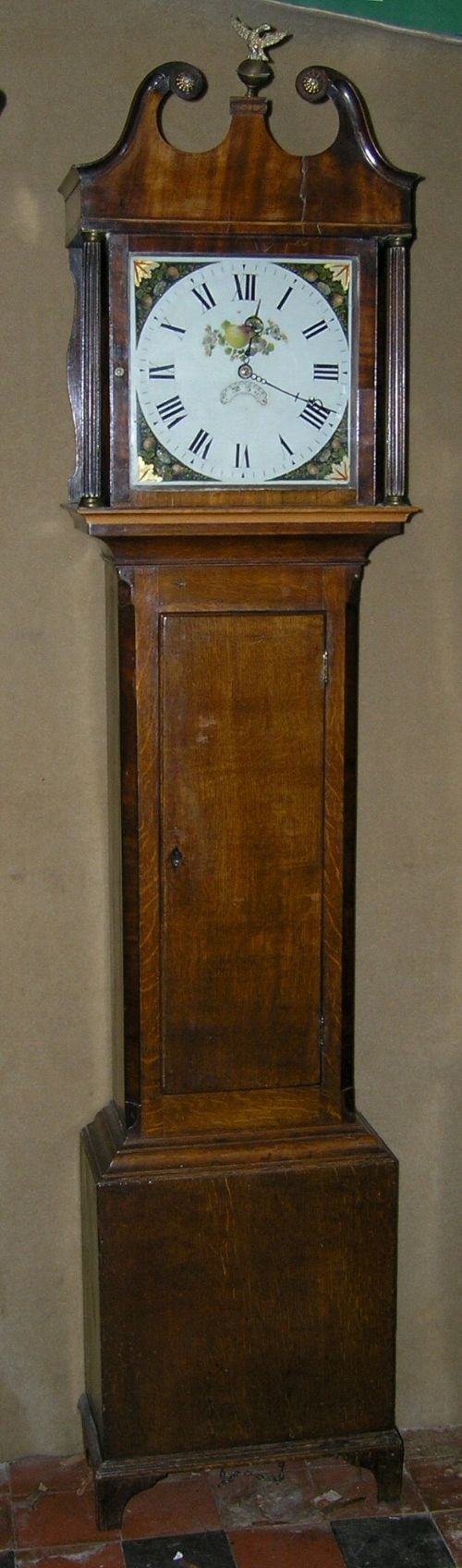 fig 1. 19th Cent Oak & Mahogany Longcase Clock