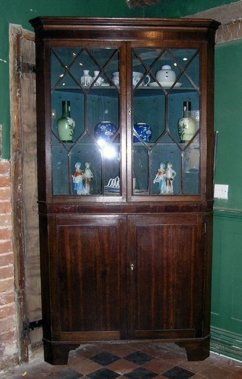 George III Glazed Oak Corner Cabinet