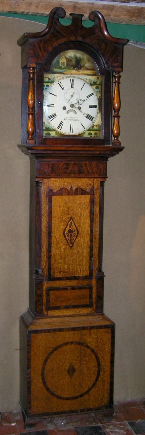 19th Cent Oak & Mahogany 8 Day Longcase Clock