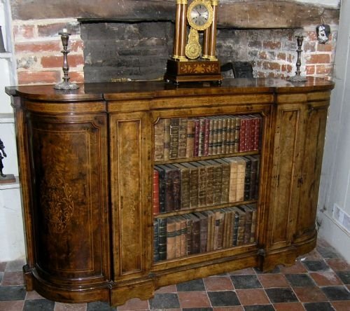 19th Cent Burr Walnut Side Cabinet/bookcase