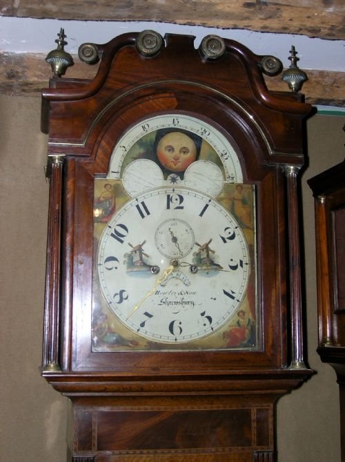 fig 1. George III Oak & Mahogany Moon Dial Longcase Clock