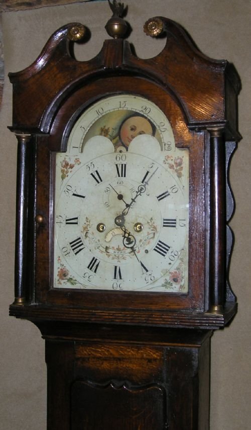 fig 1. George III Country Oak Moon Dial Longcase Clock
