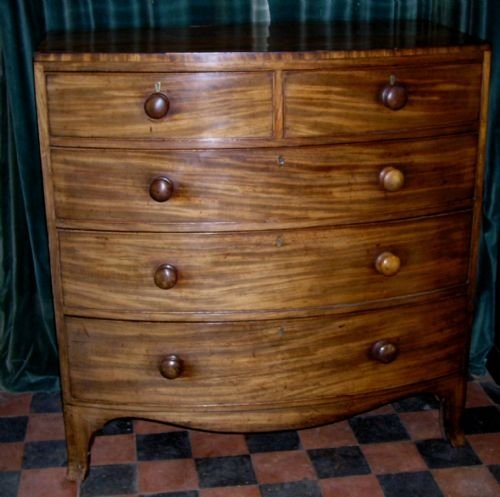 Early 19th Cent Mahogany Bow Front Chest of Drawers