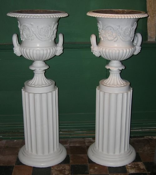 Pair Victorian Cast Iron Urns