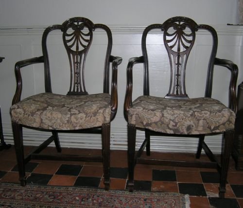 Pair Hepplewhite Style Arm Chairs