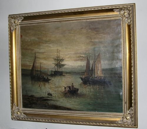 Oil Painting of Harbour Scene
