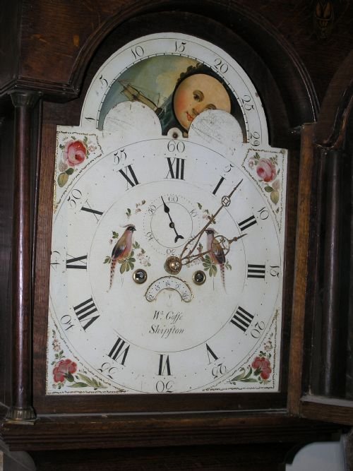 fig 1. George III Oak Longcase Clock with Moon Dial