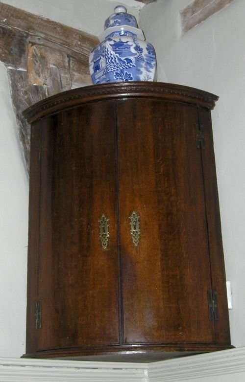 18th Cent Oak Bow Front Corner Cupboard