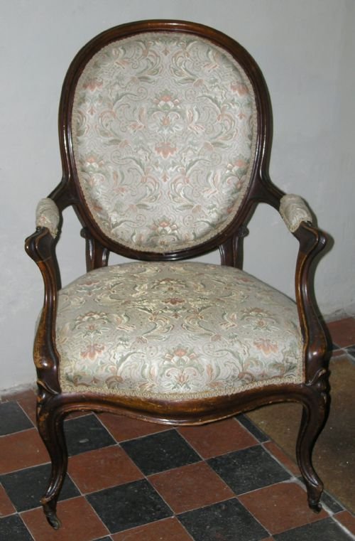 fig 1. Pair 19th Cent Upholstered Arm Chairs