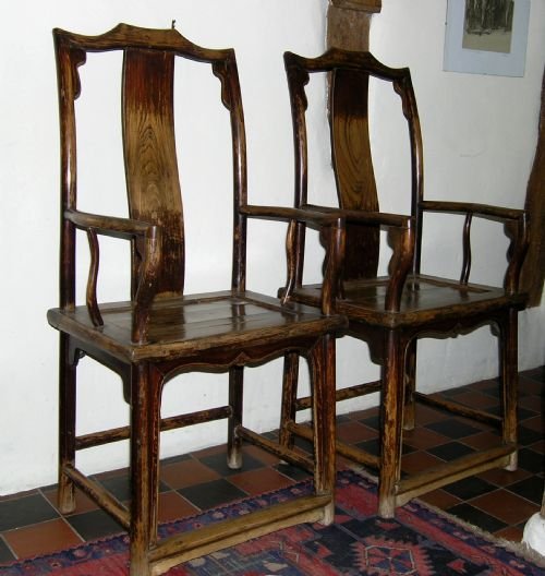 Unusual Pair of 19th Cent Chinese Arm Chairs