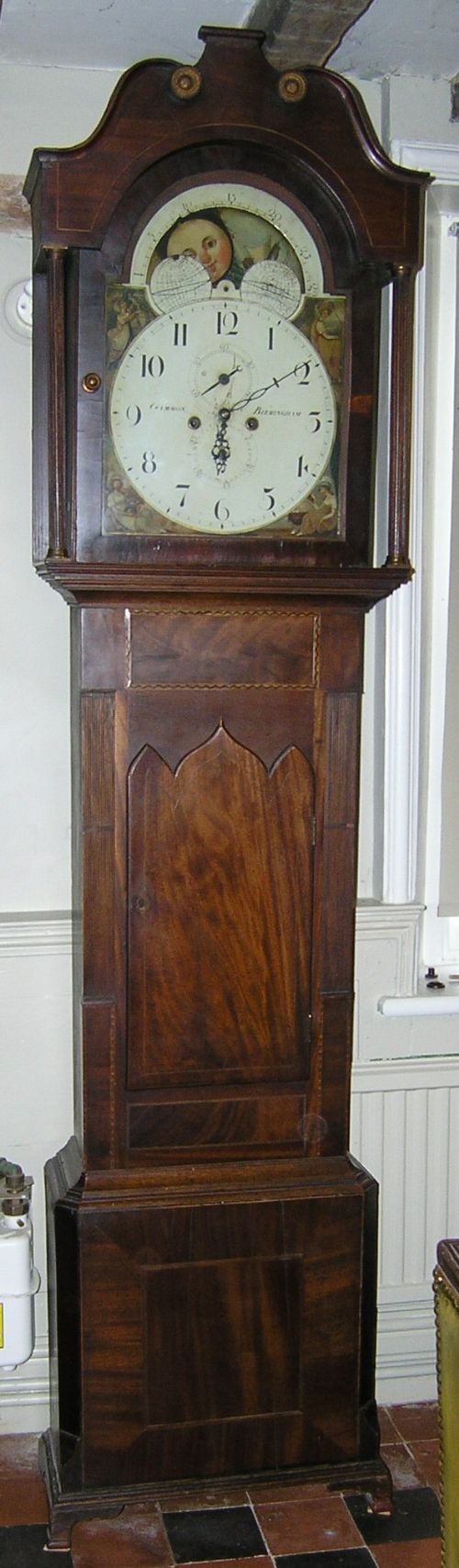 19th Cent Mahogany Moon Dial Longcase Clock
