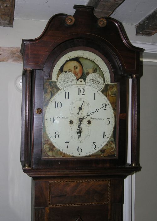 fig 1. 19th Cent Mahogany Moon Dial Longcase Clock