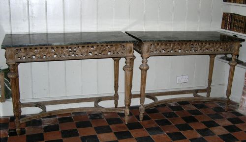Pair Antique Carved Pine Console Tables