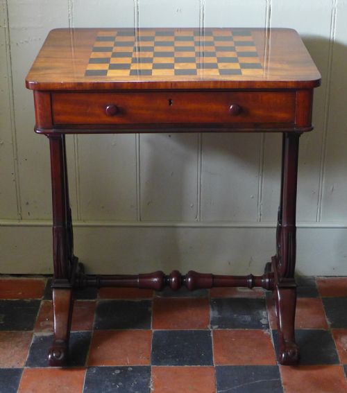19th Cent Chess Top Side Table