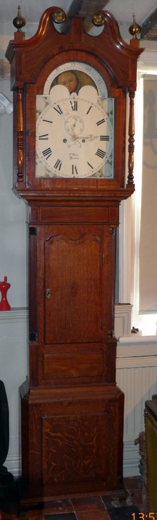 19th Cent Oak Moon Dial Longcase Clock