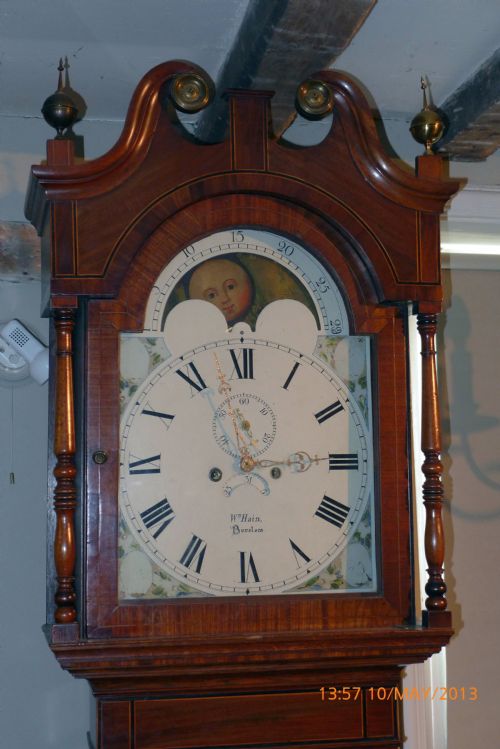 fig 1. 19th Cent Oak Moon Dial Longcase Clock